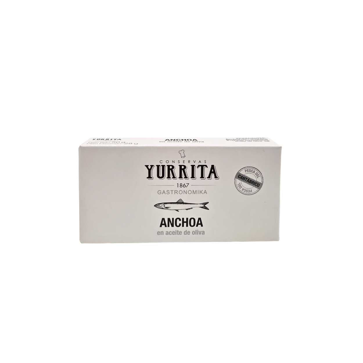 Anchoas del cantábrico en aceite de oliva lata de 50 gramos Yurrita Mantequerías Bravo 8410333001117