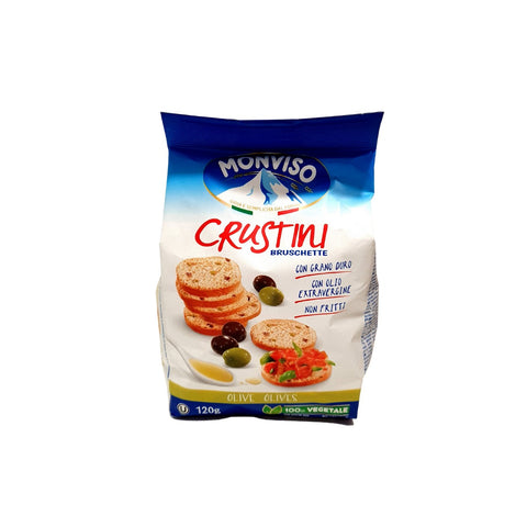Crustini Mini Bruschette con Aceite de Oliva y Aceitunas. 120 g Monviso