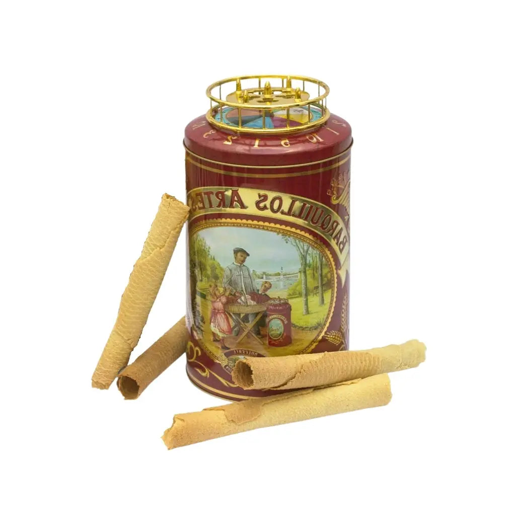Lata barquillera con ruleta y estuche. 400 g La Abuela Asunción