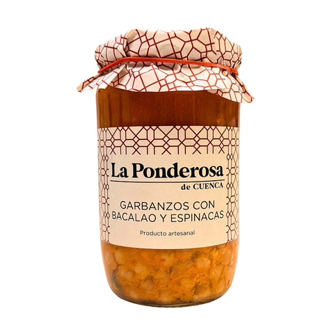 Frasco de Garbanzos con Bacalao y Espinaca La Ponderosa de Cuenca. 670 g La Ponderosa de Cuenca. Mantequerías Bravo. Platos Preparados. Listo para comer. 842384144128