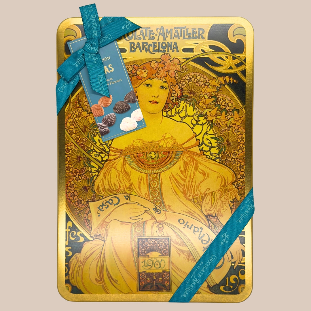 Lata Decorativa de Hojas de Chocolate Variadas Amatller 240g